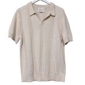 McCarren Studio Knitted Polo Shirt Cream Short Sleeve Size Large Fisherman